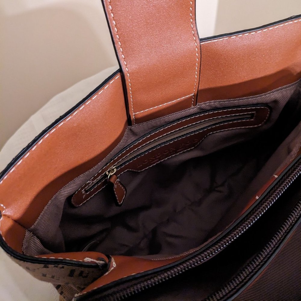 London Fog, Dark Brown Logo Canvas , Kate Satchel Style, Slightly use. - Picture 8 of 12
